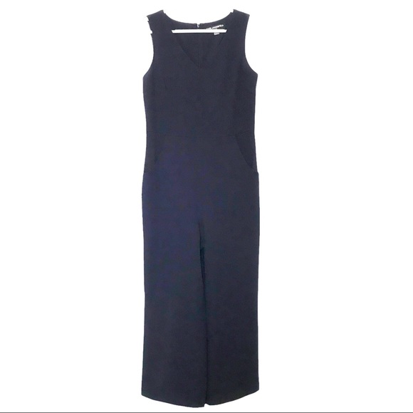 KARL LAGERFELD NAVY WIDE LEG CROPPED V-NECK  JUMPSUIT WITH POCKETS - 6 - Picture 2 of 11